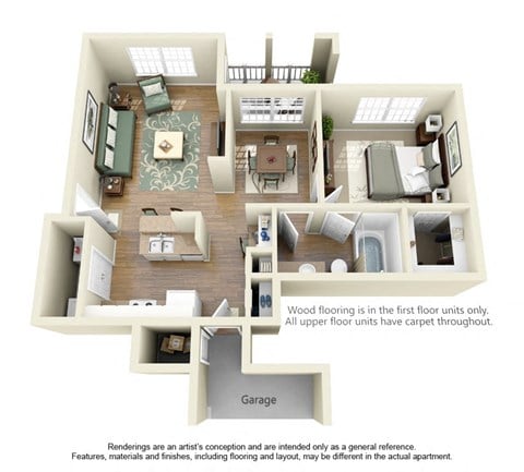 Floor plan for 1 bed, 1 bath, 758 sqft
